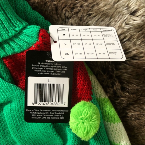 Dog Christmas Elf Themed Sweater - Super Cute Pom-Pom details - LARGE - NWT - Picture 9 of 11